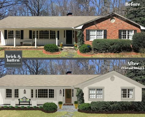 Ranch Style Homes Exterior, Brick Ranch Houses, Ranch House Remodel, Ranch House Exterior, Painted Brick House, House Makeovers, Exterior House Remodel, Ranch Remodel, Ranch Exterior