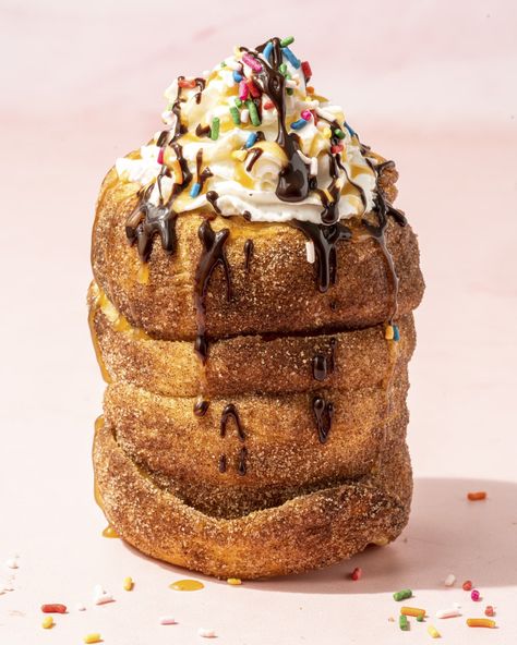 Chimney Cake Recipe (Kürtöskalács) | Kitchn Chimney Cake Recipe, Chimney Cakes, French Apple Cake, Chimney Cake, Ice Cream Sprinkles, Honey Sauce, Baked Bread, Fudge Sauce, Hot Fudge