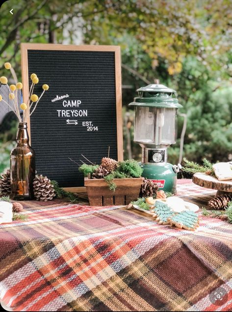 Vintage Camping Party, Camping Party Ideas For Adults, Camp Themed Birthday Party, Camp Theme Party, Camp Themed Party, Summer Camp Party, Adult Camping Party, Campfire Birthday Party, Camp Birthday Party