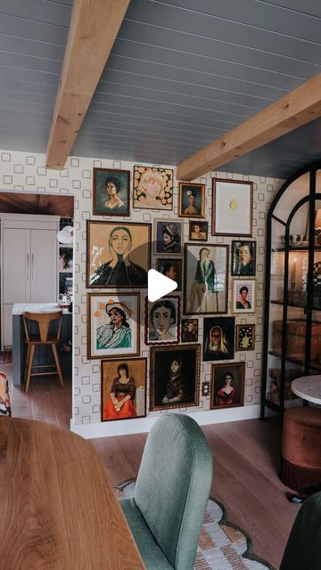 Brooke Christen on Instagram: "Hung our lady portrait wall back up with wallpaper as a backdrop and love it! I always lay everything on the floor in the exact spacing as the wall. Sometimes it requires extra stretching, feet and hips to get it done! 
🤍Comment ART for gallery wall links and more tips to hanging a unique gallery wall!" Propagation Wall, Lady Portrait, Unique Gallery Wall, With Wallpaper, Portrait Wall, Easy Plants, Unique Things, On The Floor, Getting Things Done