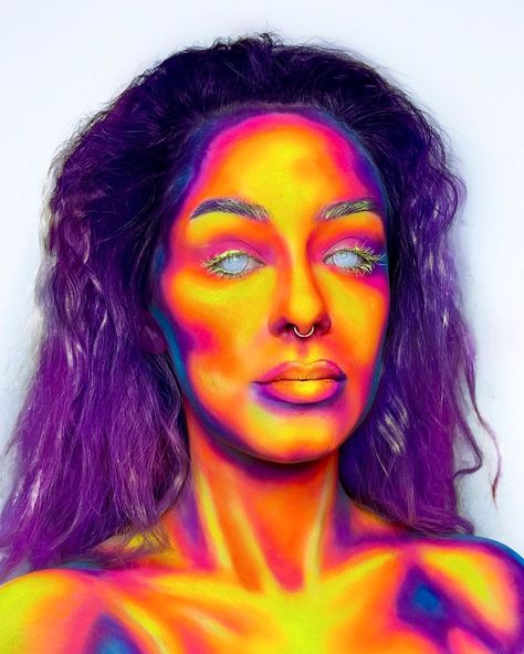 @emersfx on Instagram: “THERMAL 🌡🔥 This look most definitely tested my patience but as soon as I seen @mysticmarisa artwork I had to recreate it her work is…” Thermal Portrait Art, Infrared Makeup, Thermal Art Drawing, Thermal Face Drawing, Thermal Face Art, Thermal Makeup, Thermal Aesthetic, Thermal Art, Lighting References