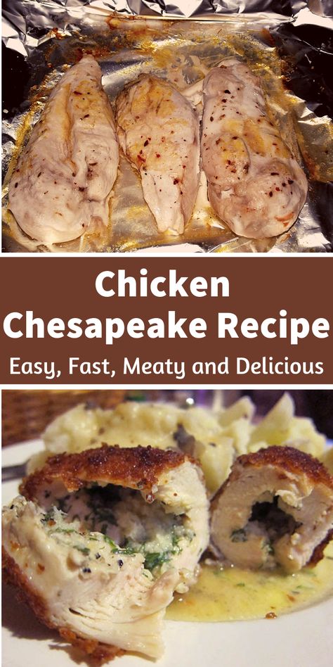 Everyone loves chicken and the love for it goes a notch higher when you’re digging into a bowl of chicken chesapeake. Chicken chesapeake recipe has been around for a very long while now but it’s okay if you’re just getting to know of it. The recipe with two main ingredients, chicken breasts and crab meat, with spices and then baked gives the irresistible dish – except you’re a vegetarian. Chesapeake Chicken, Chicken Chesapeake Recipe, Crab Stuffed Chicken Breast, Maryland Chicken, Crab Imperial, Crab Recipes, Dinner Easy, Spinach Recipes, Cook Chicken Breast