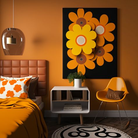 Groovy Mid Century Modern, 60s Mod Home Decor, 1970s Retro Interior Design, 60s Inspired Room, 60s Mod Interior Design, Retro Room Design, 70 Interior Design 1970s Decor, 1970s Aesthetic Home, Retro 70s Bedroom