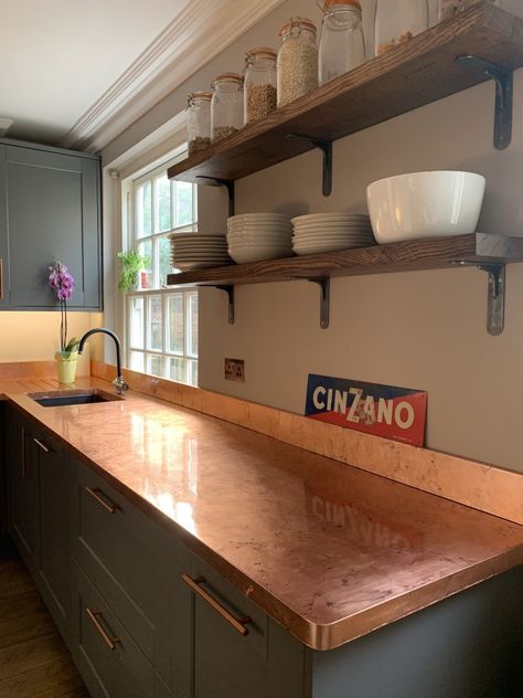 Copper Kitchen Countertop, Copper Countertops, Metal Countertops, France House, Copper Sinks, Copper Kitchen Decor, Diy Copper, Diy Kitchen Remodel, Popular Kitchens