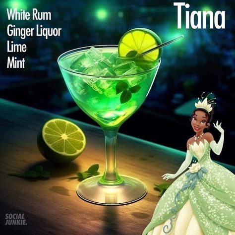 Princess And The Frog Drink Ideas, Princess And The Frog Cocktail, Princess And The Frog Drinks, Princess Drinks, Disney Cocktails, Bartender Drinks Recipes, Disney Drinks, Fun Drinks Alcohol, Spicy Drinks