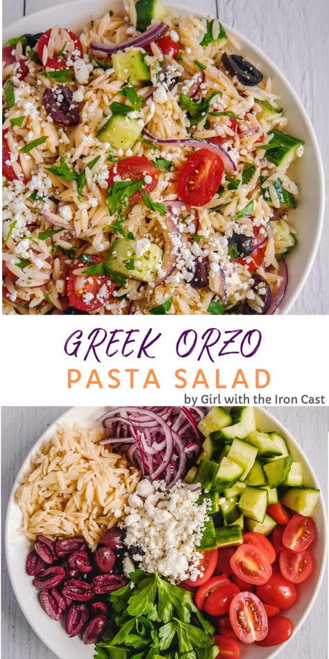 Greek Orzo Pasta Salad, Greek Orzo Pasta, Orzo Salat, Greek Orzo, Greek Orzo Salad, Salad Vegetables, Resep Pasta, Orzo Pasta Salad, Vinaigrette Salad