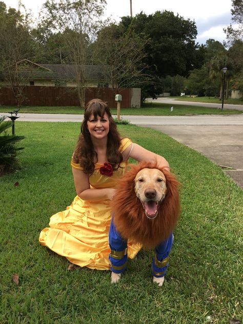 Matching Halloween Costume With Dog, Dog Halloween Costumes For 2 Dogs, Halloween Costume With Dog, Big Dog Halloween Costumes, Dog Lion Costume, Dog Halloween Outfits, 2015 Halloween Costumes, Matching Halloween Costumes, Lion Costume