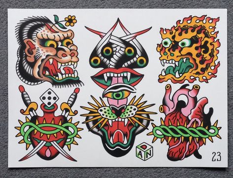 Trippy American Traditional Tattoo, Trippy Traditional Tattoo, Weird Traditional Tattoo, Traditional Tattoo Back Piece, Traditional Tattoo Flash Sheets, Traditional Tattoo Drawings, Pagan Tattoo, Abstract Tattoo Ideas, Tattoo Style Art