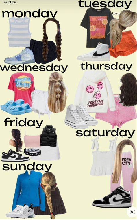 Outfit For Everyday Of The Week, Outfits For The Mall Casual, Cool Nail Inspo Summer, Preppy Outfits For The Week, Outfits For Days Of The Week, Outfits For Each Day Of The Week, Cute Outfits For The Mall, Mall Day Outfit, School Trip Outfit Ideas