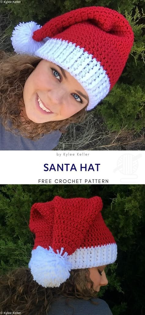 Crochet Santa Hats for Christmas - Pattern Center Crochet Xmas Hats, Crochet Santa Hat Free Pattern, Crochet Santa Hat Pattern, Santa Hat Pattern, Crochet Santa Hat, Crochet Christmas Hats, Crochet Stocking, Crochet Christmas Gifts, Crochet Santa