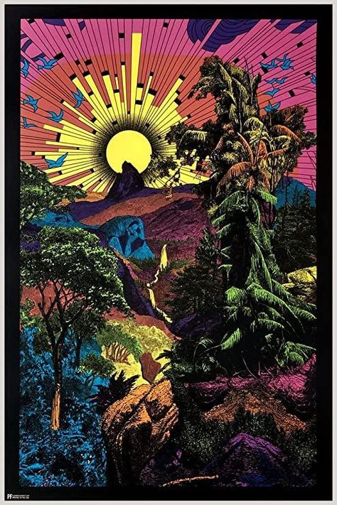 Lost Landscape Horizon Retro Vintage Style 1960s 1970s Aesthetic Stoner Decor Indie Room Decor Cool Psychedelic Trippy Hippie Decor UV Light Reactive Black Light Eco Blacklight Poster for Room Black Light Posters Vintage, Trippy Rooms Aesthetic Decor, Blacklight Bedroom, Trippy Photos, Trippy Decor, 1970s Aesthetic, Poster For Room, Trippy Posters, Blacklight Posters