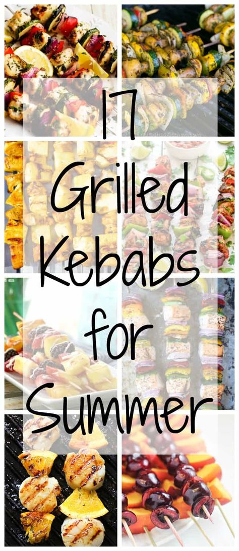 17 Grilled Kabobs for Summer - there are so many amazing grilling options here that I think we should eat food on a stick all summer long! Who's with me?! Summer Kabobs, Grilled Kabobs, Food On A Stick, Grilled Kabob Recipes, Grilling Kabobs, Kebabs On The Grill, Shish Kabobs, Skewers Grill, Grilled Dinner