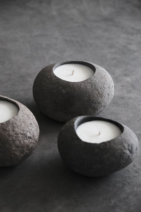 NIGHTFALL Candle Manly Design, Linen Table Settings, Ceramic Candles, Pottery Decor, Stone Candle Holder, Rock Candle, Luxury Home Accessories, Spa Candle, Tabletop Firepit