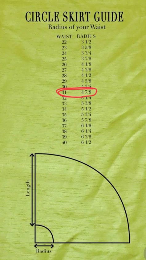 Skirt Guide, Diy Circle Skirt, Circle Skirt Tutorial, Pola Rok, Circle Skirt Pattern, Projek Menjahit, Sewing Measurements, Circle Skirts, Skirt Patterns