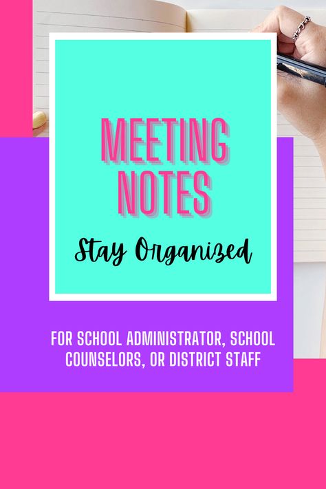 Meeting notes with action items. Index for organization. Great for school counselors, school principal, assistant principals, and school district staff. School Administrator Office, Record Organizer, Assistant Principal, Staff Meetings, School Principal, Administrative Assistant, Meeting Notes, School Administration, Teaching Style