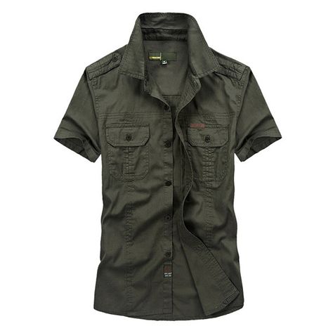 Casual Dress Shirt Men, Baggy Shirts, Military Shorts, Male Clothing, Army Shirts, Shirts Short Sleeve, Men Plus Size, Mode Casual, Shirt Dress Casual