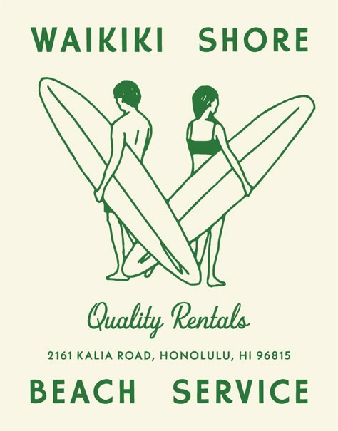 illustrated surf poster design, vintage Apartment Branding, Hospitality Branding, Place Branding, Surf Logo, Beach Rental, Beach Logo, Surf Poster, Graphic Design Cards, Surf Brands