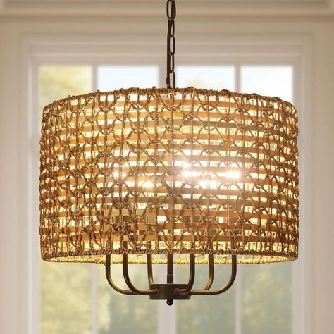 This 6-light farmhouse candle chandelier shows up the rustic charm of a country farmhouse. It combines the modern metal frame structure with the exquisite hand-woven rattan shade, which not only provides a warm lighting experience, but also adds a touch of natural art to the space. The hanging chain can be up to 59.06 inches long and the height is adjustable, allowing it to adapt to various indoor environments, from spacious living rooms to cozy restaurants, and can become a visual focus. Candle Pendant Light, Natural Farmhouse, Farmhouse Candle, Farmhouse Candles, Cozy Restaurant, Rattan Shades, Candle Chandelier, Frame Structure, Warm Lighting