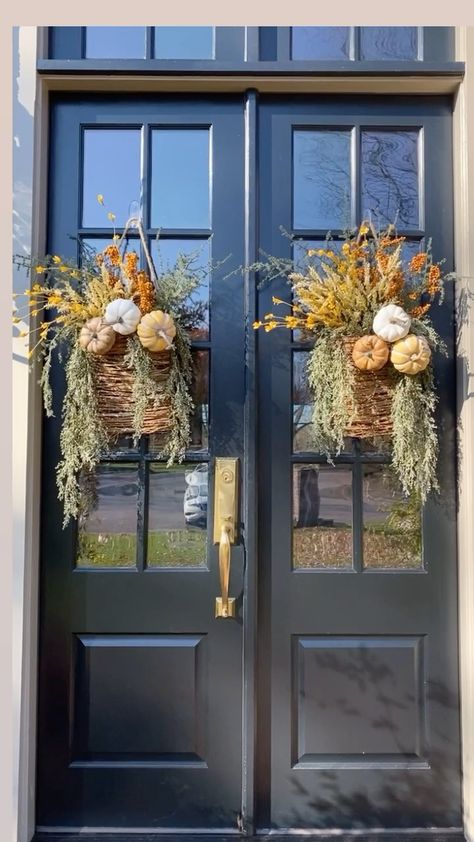 Christmas Front Door Basket, Farmhouse Study, Fall Door Basket, Front Door Basket, Amanda Nighbert, Door Baskets, Front Door Baskets, Fall Door Decor, Door Basket