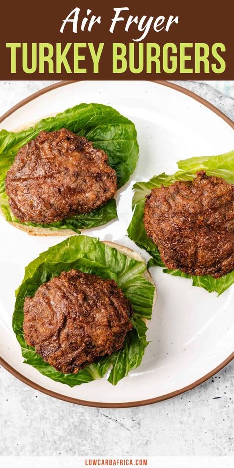 Perfectly seasoned with a mix of delicious spices, these juicy air fryer turkey burgers are the perfect protein for any meal! They come together quickly and will be a new family favorite for those busy weeknights! #ketoburger #ketodishes #ketofoods #healthydishes Turkey In Air Fryer, African Diet, Air Fryer Turkey, What Can I Eat, Turkey Burger Recipes, Airfryer Recipes, Turkey Burger, Turkey Burgers, Delicious Burgers