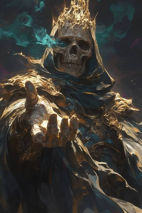 Skeleton King Art, Skeleton Monster Art, Giant Skeleton Art, Dnd Lich Art, Lich Rpg, Lich Aesthetic, Skull Profile Picture, Necromancer Male, Lich Dnd