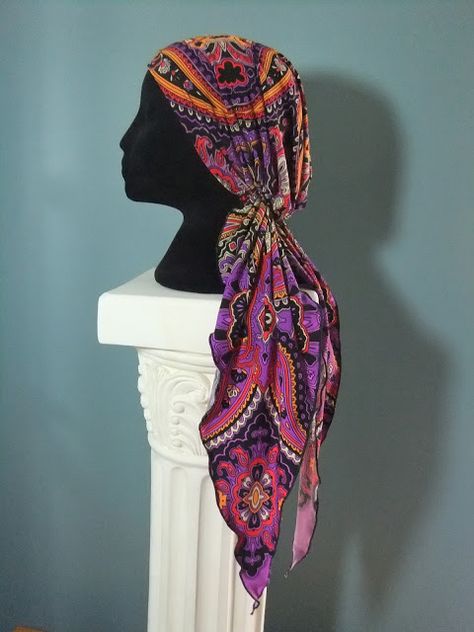 free pattern for pre tied headscarf chemo hat sewing pattern, chemo cap sewing pattern Hair Braid Wrap, Knitting Towels, Chemo Caps Pattern, Fleece Hat Pattern, Chemo Head Scarf, Boho Hair Wrap, Chemo Scarves, Head Scarf Tying, Hair Towel Wrap