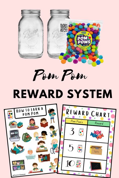 Introducing the most exciting reward system for kids - Pom Pom Reward System! Perfect for rewarding kids for good behaviour, this creative system uses colourful pom poms to motivate and reward children. With multiple levels and a wide range of rewards, the Pom Pom Reward System ensures that children stay engaged and motivated and that good behaviour is recognised and rewarded. At Home Behavior Chart Reward System, Pom Pom Reward Jar, Preschool Reward System Ideas, Family Behavior System, Pom Pom Jar Reward System, Rewards For Preschoolers, Sticker Reward System, Pom Pom Reward System, Sticker Charts For Kids Reward System