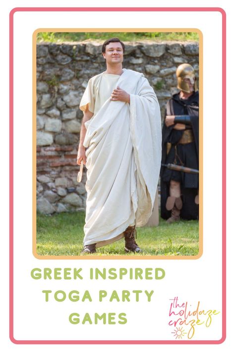 Ancient Greek Themed Party, Toga Party Games Adults, Roman Birthday Party, Rome Themed Party, Toga Party Food Ideas, Greek God Party Theme, Toga Party Food, Greek Party Theme Decoration, Toga Party Decor