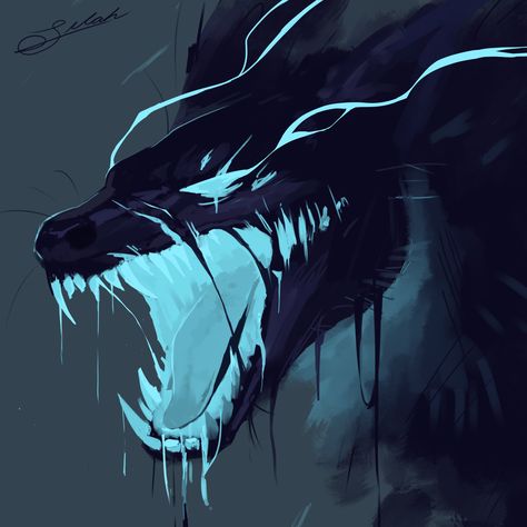 Selah - Working on portfolio on Twitter: "A small experiment thing I did ✨ #art #digitalart #ArtistOnTwitter #wolf https://t.co/Rw9RBq9xmh" / Twitter Black Dire Wolf Art, Shadow Creatures Art, Cool Monster Drawing, Protogen Dragon, Dragon With Mouth Open, Lighting Monster, Shadow Creature Concept Art, Shadow Dragon Art, Shadow Creature Art