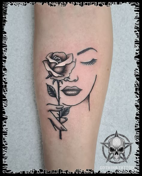 Rose Face Tattoos For Women, Face Outline Tattoos For Women, Beginner Shading Tattoo, Face And Rose Tattoo, Face With Rose Tattoo, Small Shoulder Tattoos For Women Unique, Front Shoulder Tattoos For Women Unique, Fierce Tattoos For Women, Two Faced Tattoo