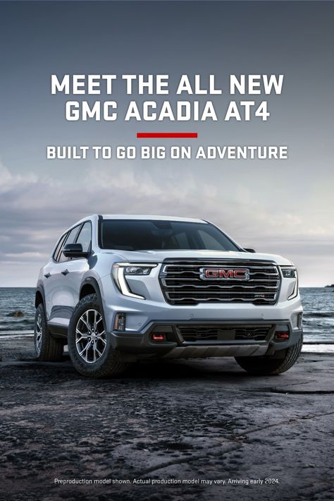 The All New 2024 GMC Acadia is redesigned inside and out. It arrives early 2024 and includes the capable AT4 and the refined and premium Denali. See how it’s incredibly smart, spacious and built for adventure. Gmc Acadia 2024, Gmc Acadia At4, 2024 Gmc Acadia, 3 Row Suv, Gmc Acadia Denali, Acadia Denali, 3rd Row Suv, Gmc Vehicles, Gmc Acadia