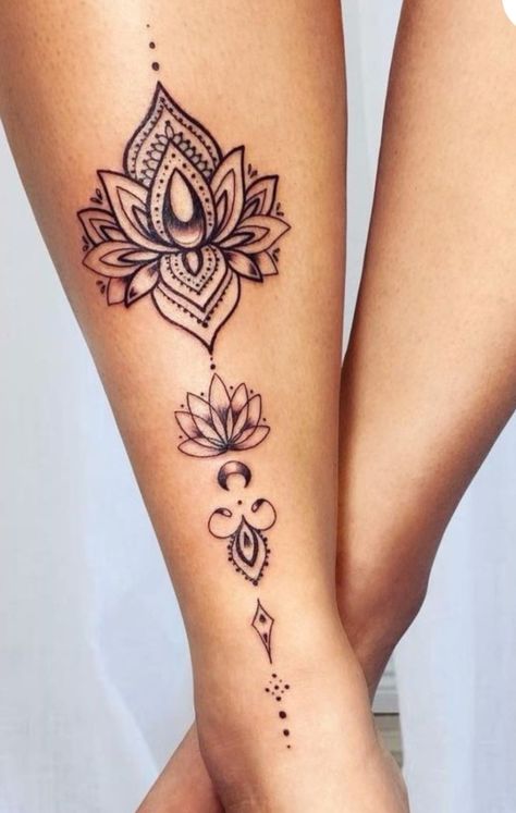 Calf Tattoos For Women, Ornamental Tattoos, Tattoo Sonne, Mandala Hand Tattoos, Shin Tattoo, Ankle Tattoos For Women, Hamsa Tattoo, Mom Tattoo Designs, Wolf Tattoo Design