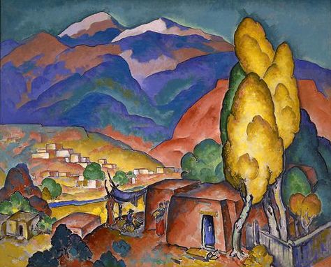 William Penhallow Henderson Western Paintings, Southwestern Art, Mexico Art, Desert Art, Desert Painting, Architecture Painting, Southwest Art, Colorful Landscape, Public Art