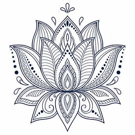 (Ad) Lasting 1-2 Weeks Juice Temporary Tattoo Ink Semi Permanent for Adults Woman Mehndi Lotus Flower for in Ethnic O Navy Blue that Look Real Men Women Chest Neck Arm (4 Sheets) (As an Amazon Associate I earn from qualifying purchases) #tattooflower Tato Mandala, Lotus Flower Tattoo Design, Henna Drawings, Ornamental Pattern, Mehndi Style, Muster Tattoos, Lotus Mandala, Tattoo Design Book, Pattern Tattoo