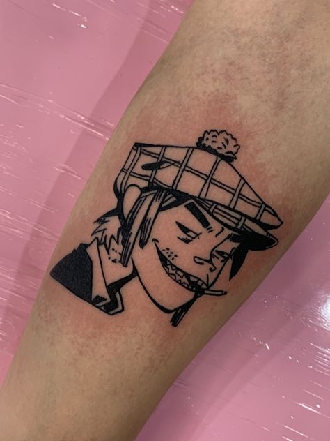 2d Gorillaz Tattoo Design, Kawaii Tattoo Black, Gorrilaz Tattoo, Gorillaz Tattoos, Gorillaz Tattoo Ideas, Pop Culture Tattoos, Culture Tattoos, Demon Days, Saved Tattoo