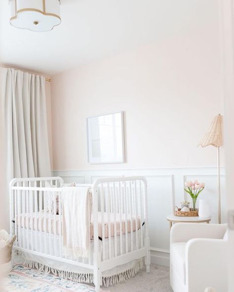 Waynes Coating Nursery, Coastal Nursery Girl, Beadboard Nursery, Painted Beadboard Walls, Painted Beadboard, Wainscoting Nursery, White Beadboard, Girly Nursery, Blush Nursery