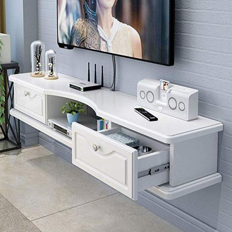 Amazon.com: L&T Floating Tv Cabinet with Drawer, Wood Media Console Wall Mounted Floating Shelves Hanging Tv Box Storage Rack Organizer Routers Holder-White 120cm(47inch): Home & Kitchen Mounted Tv Shelf, Wall Mounted Tv Console, Wall Mount Tv Shelf, Hanging Tv Cabinet, Floating Tv Cabinet, Console Wall, Floating Tv Shelf, Hanging Tv, Wood Media Console