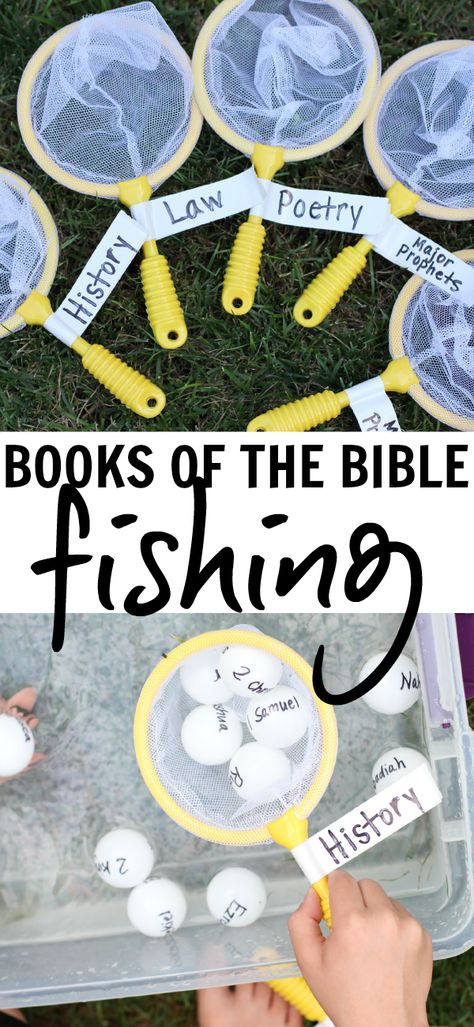 This Books of the Bible fishing activity is the perfect way to help children learn the books of the Bible and the categories that they all fall under. Fishing Activity, The Books Of The Bible, Sunday School Games, Book Of The Bible, Bible Activities For Kids, Sunday School Crafts For Kids, Bible School Crafts, Bible Study For Kids, Bible Crafts For Kids