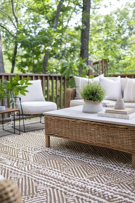 How To Choose The Right Size Outdoor Rug: Sizing Guide Outdoor Patio With Rug, Outdoor Layering Rug, Layering Outdoor Rugs, Patio Rug Placement, Best Outdoor Rugs, Outdoor Rug Size Guide, Outdoor Patio Rug Ideas, Outdoor Patio Rug Size Guide, Patio Rugs Outdoor Ideas