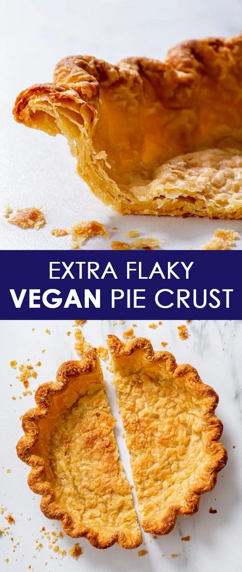 Extra Flaky Vegan Pie Crust - This is the only vegan pie crust recipe you’ll ever need. It’s ultra flaky, crisp and tender, super easy to make, and you couldn’t possibly tell that it’s vegan! I’ve also included all my top tips for choosing the best kind of vegan butter, and for blind baking and storing the pie crust. Vegan recipes. Vegan pie recipes. Vegan apple pie. Vegan pumpkin pie. Dairy free pie crust. Vegan pie dough. Fall baking. Easy Vegan Pie, Dairy Free Pie Crust, Easy Flaky Pie Crust, Vegan Pie Crust Recipe, Loopy Whisk, Vegan Pies, Vegan Pies Recipes, Vegan Pie Crust, Vegan Apple Pie