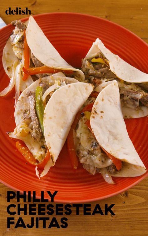 Philly Cheesesteak Sheet Pan Fajitas Are A Dinner SaviorDelish Sheet Pan Cheesesteak, Sheet Pan Chicken Philly Cheesesteak, Sheet Pan Fajitas Chicken And Steak, One Pan Fajitas Steak, Oven Fajitas Steak Sheet Pan, Sheet Pan Suppers, Steak Fajitas, Fajita Recipe, Philly Cheese Steak