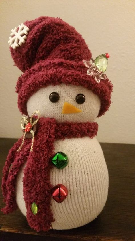 Making Christmas Decorations - Sock Snowman - Spoons & Scissors Sock Snowman Craft How To Make, Sock Santa, Christmas Sock Crafts, Snowman Hat Diy How To Make, Sock Christmas Crafts, How To Make A Sock Snowman, Snowman Out Of Socks, Easy Sock Snowman, Sock Snowmen How To Make