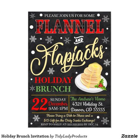 Flannels And Flapjacks, Flannel And Flapjacks, Pancake Party Invitation, Holiday Brunch Invitations, Holiday Brunch Party, Pancakes And Pajamas Party, Xmas Party Invitations, Pancake Party, Pancakes And Pajamas