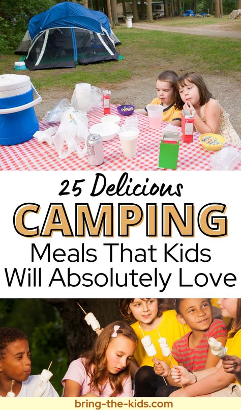 Family Friendly Camping Meals, Summer Camp Food Ideas For Kids, Kids Camping Food Ideas, Kid Camping Food, Camping Meals Kid Friendly, Easy Family Camping Meals, Girl Scout Camping Meals, Easy Meals For Camping Families, Camp Food For Kids