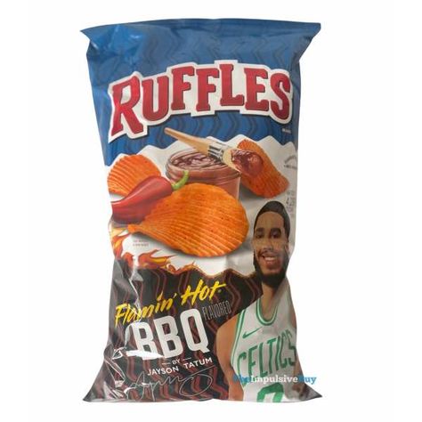 What are Ruffles Flamin’ Hot BBQ Potato Chips? The latest chips to churn out of the Ruffles factory bring together its ridged spud slices with a spicy BBQ flavor. It’s apparently the first time any Frito-Lay product has combined Flamin’ Hot – of Cheetos fame – with BBQ. This is being marketing-spun as Jayson Tatum’s […] The post REVIEW: Ruffles Flamin’ Hot BBQ Potato Chips appeared first on The Impulsive Buy. Bbq Potato Chips, Chip Flavors, Ruffles Potato Chips, Bbq Potatoes, Best Chips, Potato Snacks, Frito Lay, Chips Brands, Bar B Q