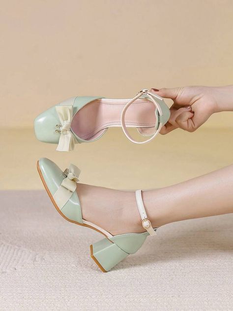 50s Shoes, Mint Heels, Green High Heels, Summer Pumps, Feminine Shoes, Fashion Shoes Heels, Green Heels, Vintage Heels, Bow Decor