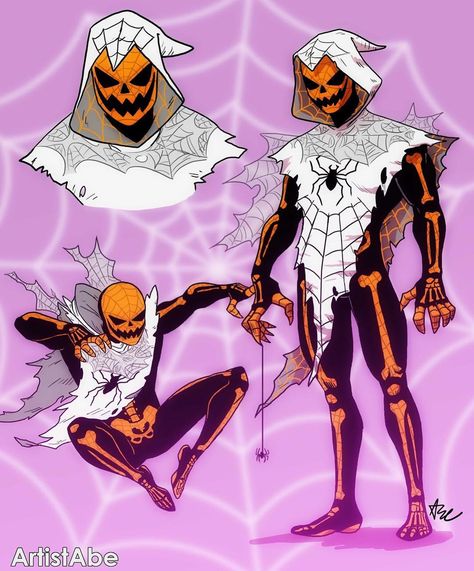 Abraham Lopez 🍦☠️ on Instagram: “Jumping on that inspiring #Spidersona bandwagon and Throwing in a #HalloweenSpiderman design. 🎃🕷🕸 If you have an idea for an alternate…” Spidersuits Design, Spiderverse Concept Art Character, Spider Man Spiderverse Concept Art, Spiderman Into The Spiderverse Character Design, Spiderverse Movie, Spider-man Across The Spiderverse Concept Art, Spiderman Design, Avengers Fanfiction, Spider Sona