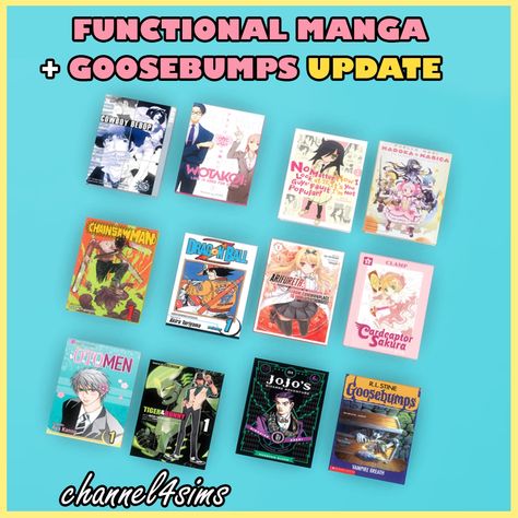 Sims 4 Cc Posters Decor Anime, Sims 4 Cc Madoka Magica, Sims 4 Functional Books, Sims 4 Cc Functional Books, Sims 4 Cc Jojo's Bizarre Adventure, Sims 4 Cc Manga Books, Manga Sims 4 Cc, Sims 4 Anime Posters, Sims 4 Cc Video Games