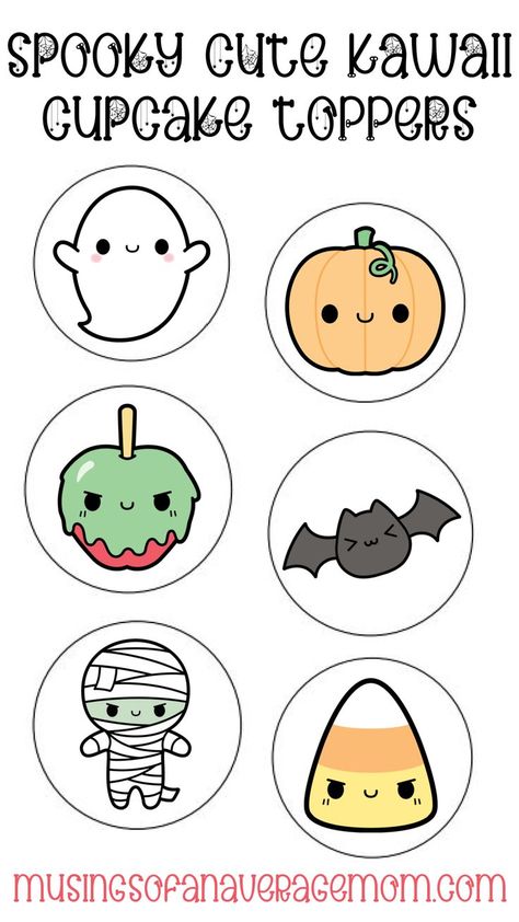 Free Printable Spooky Cute Kawaii Halloween Cupcake Toppers Cute Halloween Drawings, Kawaii Printables, Halloween Cupcake Toppers, Halloween Memes, Halloween Cupcake, Cute Cupcake, Cupcake Toppers Printable, Scary Monsters, Spooky Cute