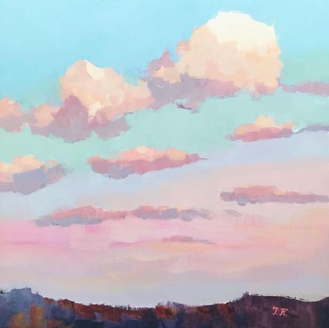 gouache plein air on Instagram: ““Yummy Sky”. Gouache on mat board, 7.5 in x 7.5 in. Painted from recent smaller plein air study 😅🎨 . Available . #gouache #gouachepainting…” Dreamy Gouache Painting, Gouache Sky Painting, Gouache Illustrations Landscape, Gouache Clouds, Gouache Sky, Paintings Tutorials, Gouache Illustrations, Sky Painting, Art Things